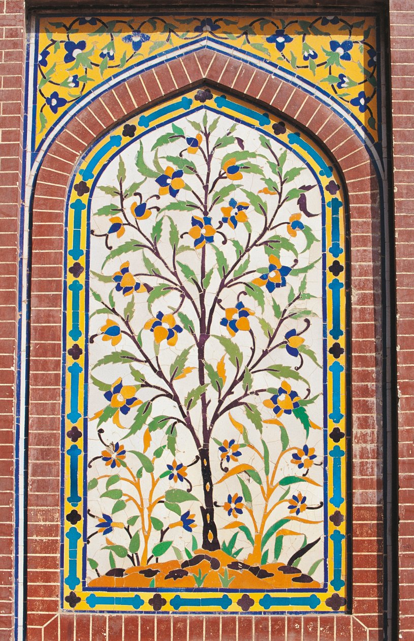 Blommande träd, majolikadekoration, Wazir Khan-moskén (1600-talet), Lahore, Punjab, Pakistan av School Pakistani