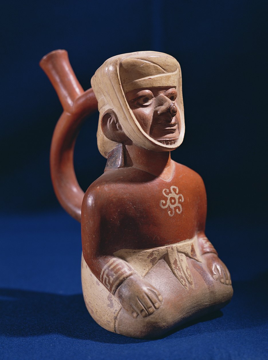 Vas i form av en knästående kvinna, Mochica, 200-800 AD, (keramik) av School Peruvian