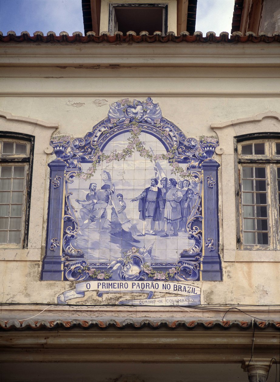 Upptäckte Brasilien år 1500 av Pedro Alvares Cabral (1467/8 - cirka 1520). Kakel i Lissabons omgivningar. av School Portuguese
