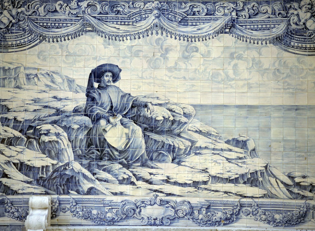 Henrik Sjöfararen, sitter och tittar på havet - Azulejo från omgivningarna i Lissabon (Sintra). av School Portuguese