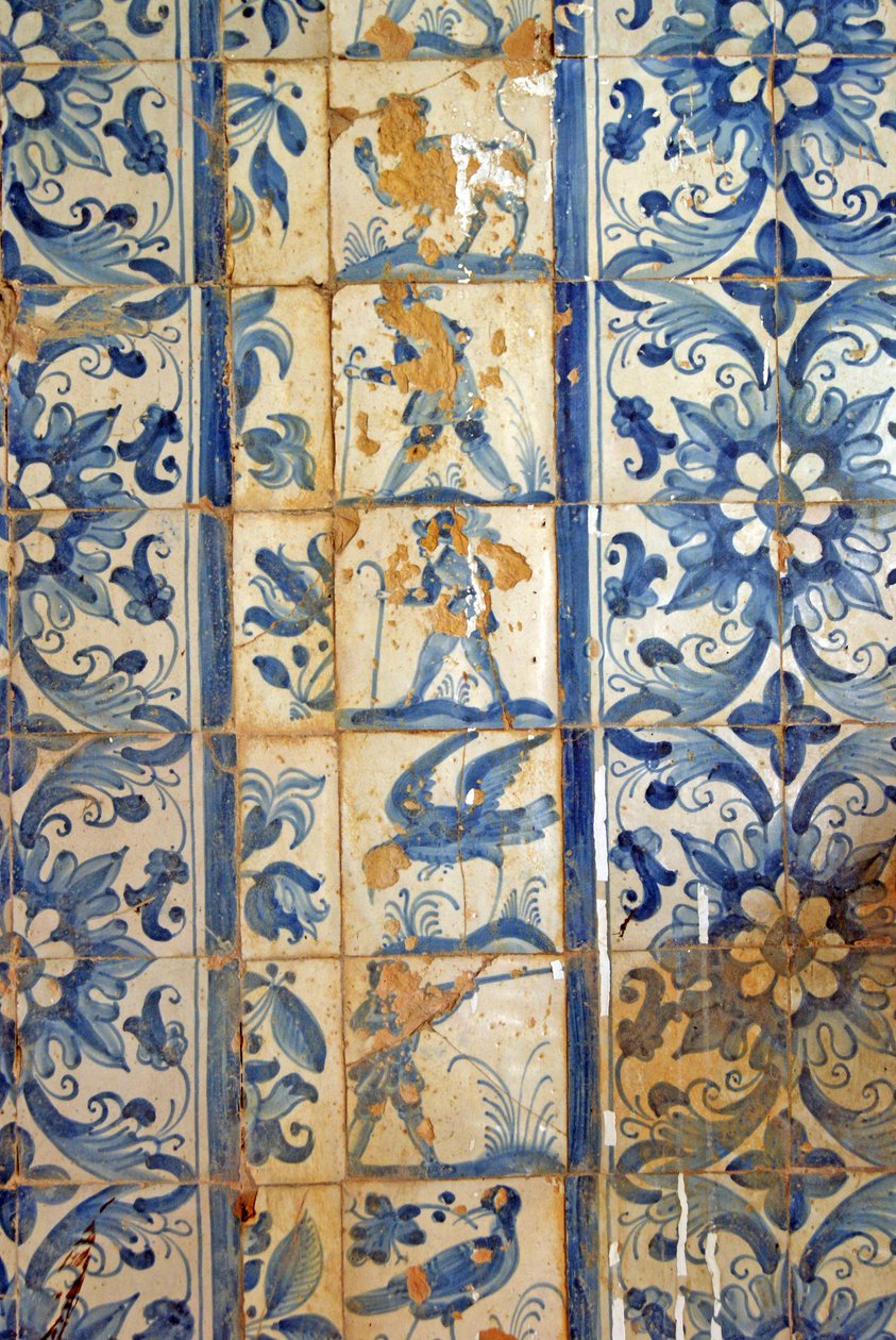 Panel som visar jaktscener, Tarouca, Portugal (keramiska plattor) av School Portuguese