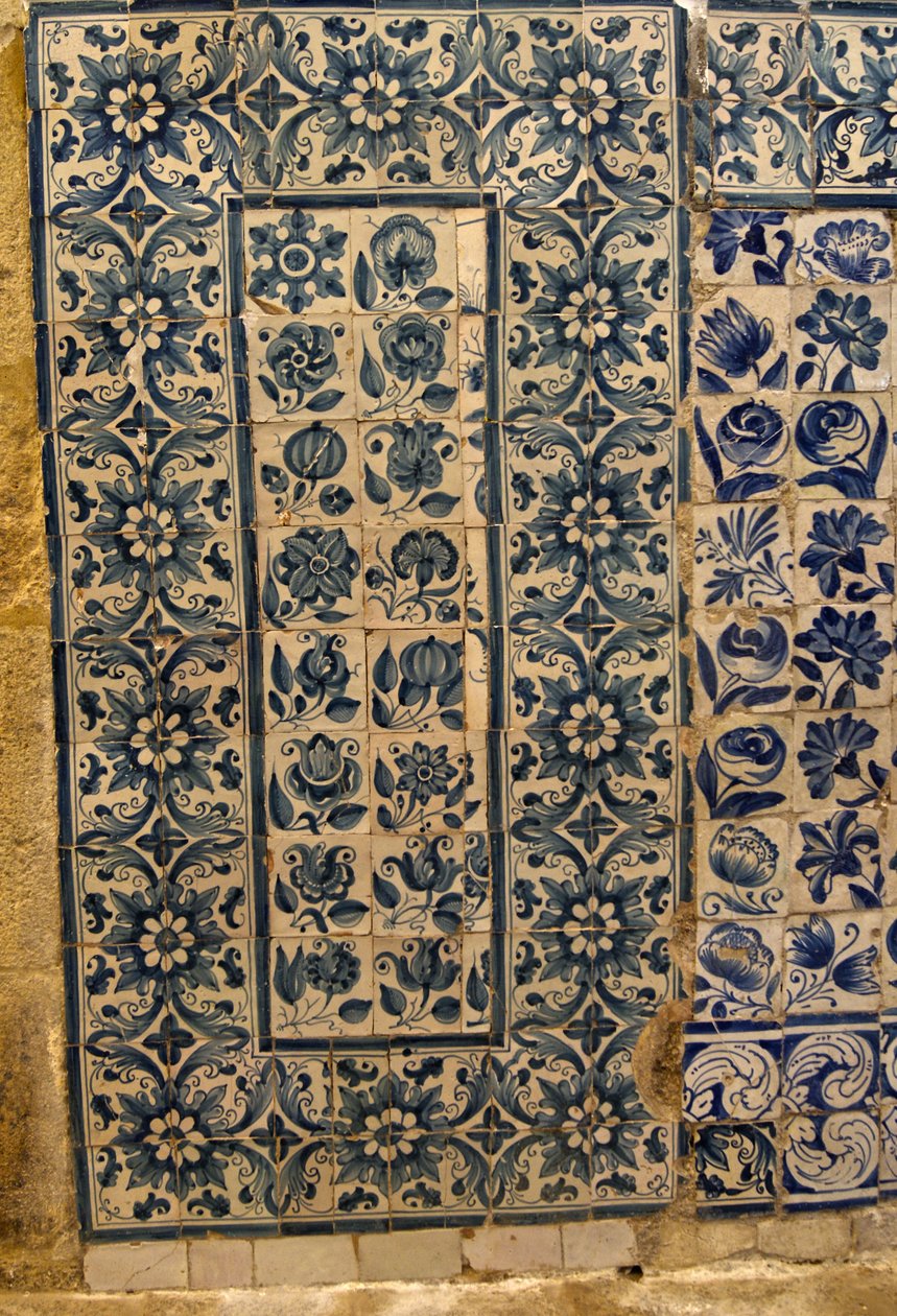 Panel som visar olika arter av blommor, Tarouca, Portugal (keramiska plattor) av School Portuguese