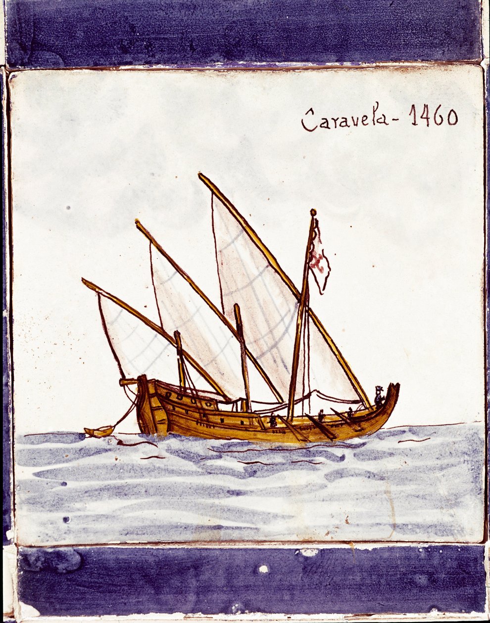Representation av en karavel från den portugisiska flottan (ritning på keramik (azulejo) av School Portuguese