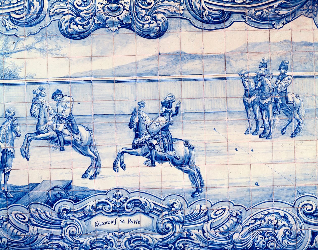 Ryttare som tränar på Alcancias i Portugal. Azulejos. Italiens ambassad, Lissabon av School Portuguese