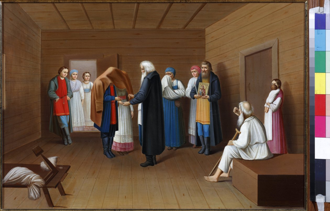 Ett engagemang av Anonym. Olja på duk, mitten av 1800-talet.. State V. Troponin-Museum, Moskva av School Russian