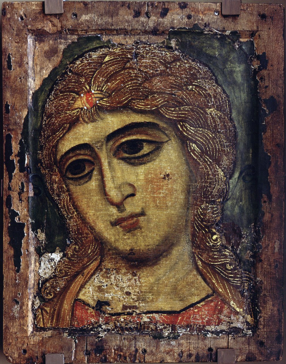 Archangel Gabriel - Ärkeängeln Gabriel (Ängeln med gyllene hår) - Rysk ikon - ca 1200 - Tempera på panel - 49x38,5 - Ryska statens museum, St. Petersburg av School Russian