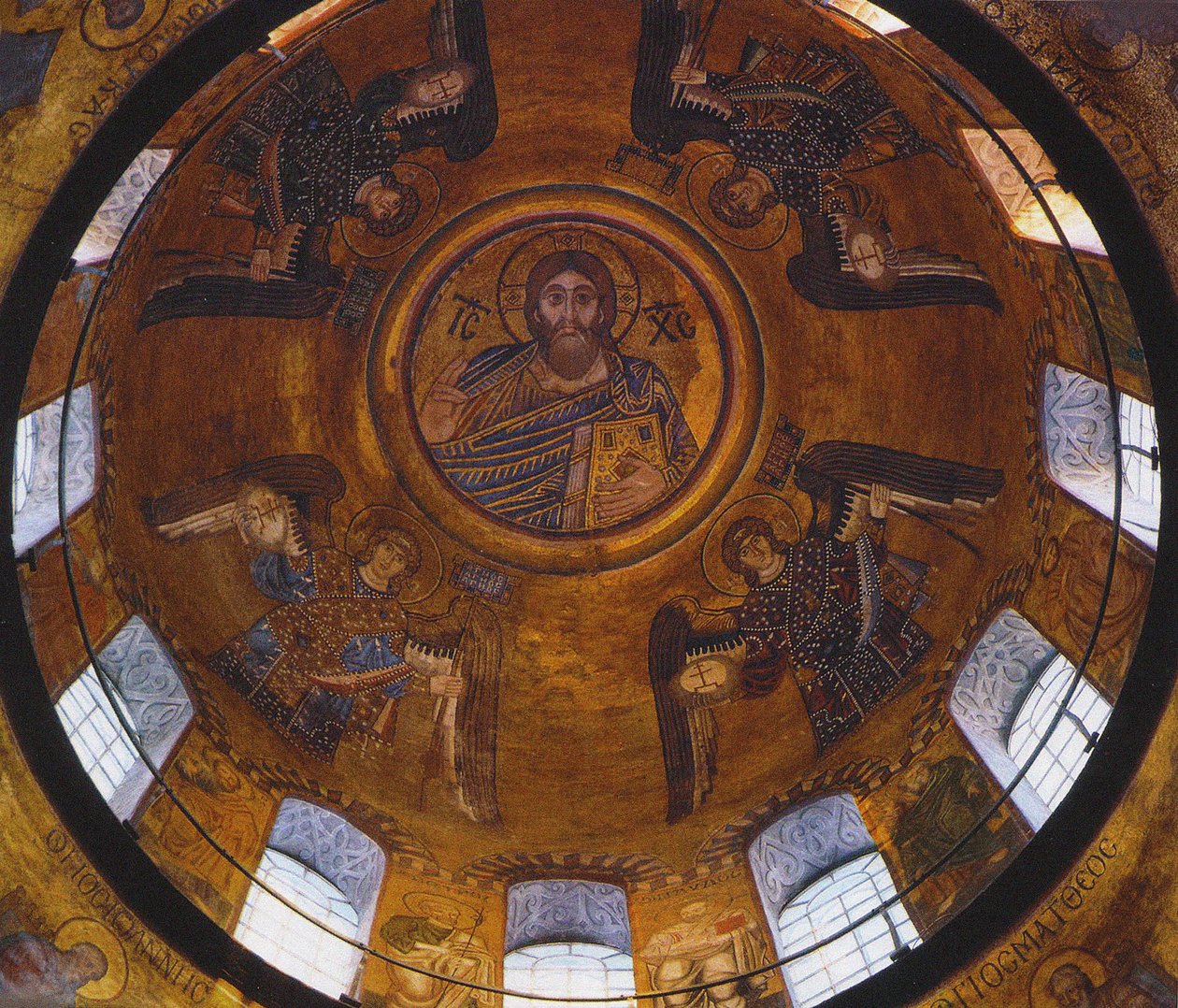 Kristus pantokrator med ärkeänglar (mosaik) av School Russian