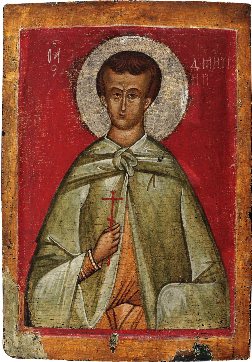 Demetrios de Thessalonique (Dimitrios, Dimitri ou Demetre, martyr vers 306) - Saint Demetrius av Thessaloniki - rysk ikon. Tempera på panel av School Russian
