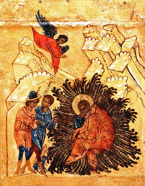 Ikon som visar drömmen om St Joseph, ca 1550 (tempera & bladguld på panel) (detalj av 314500) av School Russian