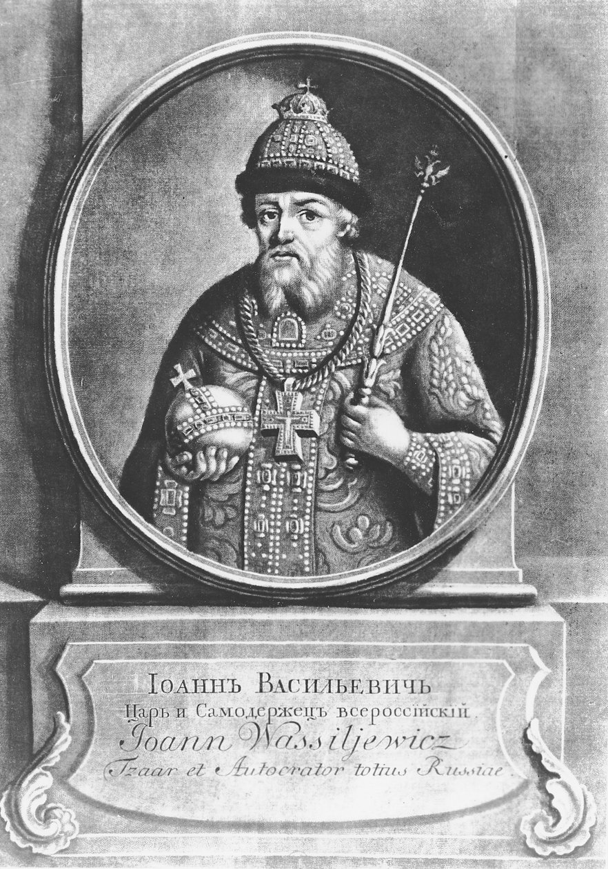 Ivan IV den förskräcklige, Rysslands tsar (litho) av School Russian