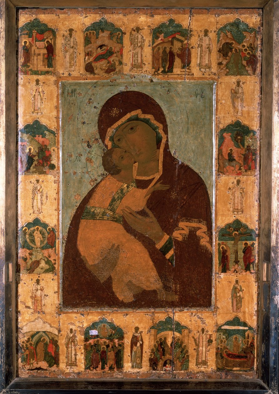 ""Jungfrun av Vladimir"" (Vladimirskaia) rysk ikon. Måla på trä. 1514 Dormition-katedralen i Kreml, Moskva av School Russian