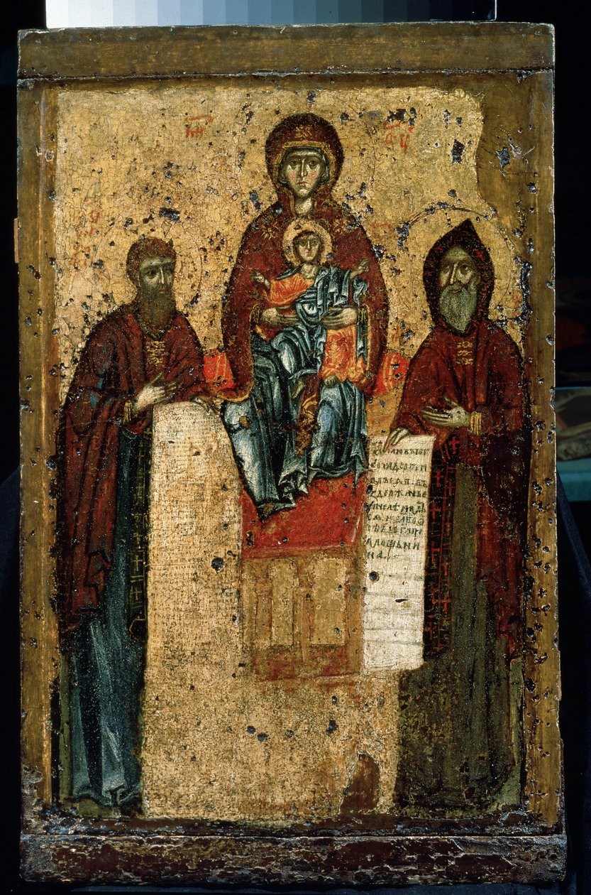 ""Grottornas jungfru"" Rysk ikon. Målning på trä från 1288. Statens Tretjakovgalleri, Moskva av School Russian