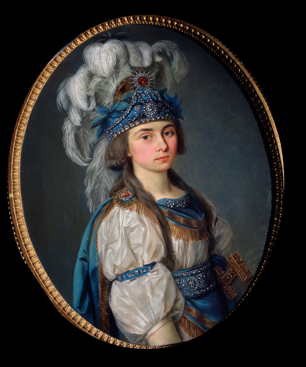 Skådespelerskan och sångerskan Praskovia Zhemchugova (1768-1803), som Eliane, för operan av Andre Ernest Modeste (Andre-Ernest-Modeste) Gretry (1741-1813), ""Les Mariages samnites"". Målning av en rysk mästare, olja på duk, slutet av 1780. Rysk scenografis av School Russian