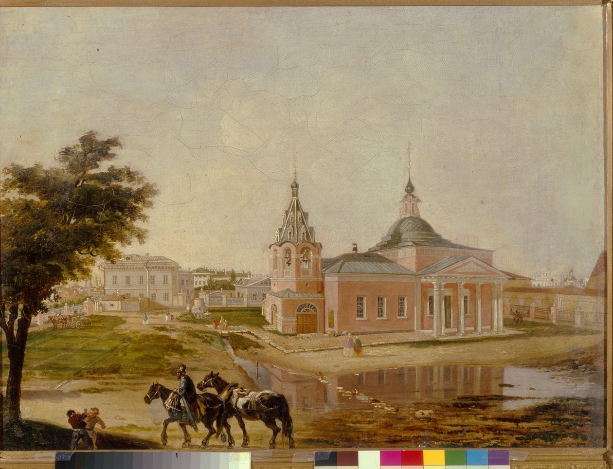 Kyrkan av Rzhev-ikonen för den heliga Guds moder, i Moskva. Anonym målning, olja på duk, mitten av 1800-talet. rysk konst av School Russian