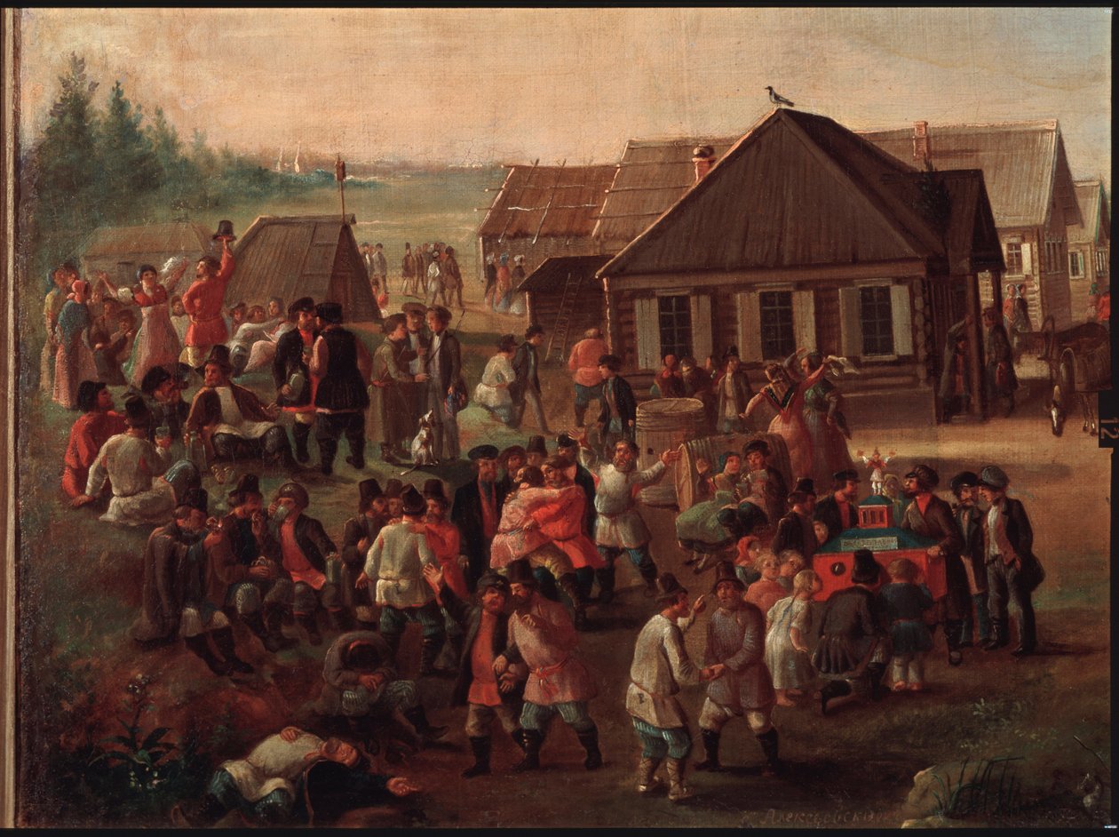 Offentliga festligheter i byn Alexeevskoye. Målning av en rysk mästare, olja på duk, mitten av 1800-talet. Statens Tretjakovgalleri, Moskva. av School Russian