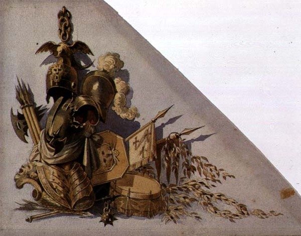 Neo-Classical Trophies of Arms: Europe, c.1825 (akvarell på papper) av School Russian