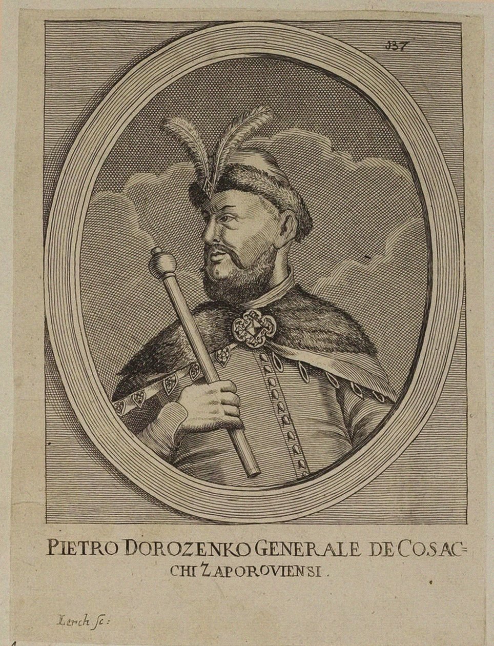 Petro Dorofeevich Doroshenko, Netman från Right-Bank Ukraine (gravyr) av School Russian