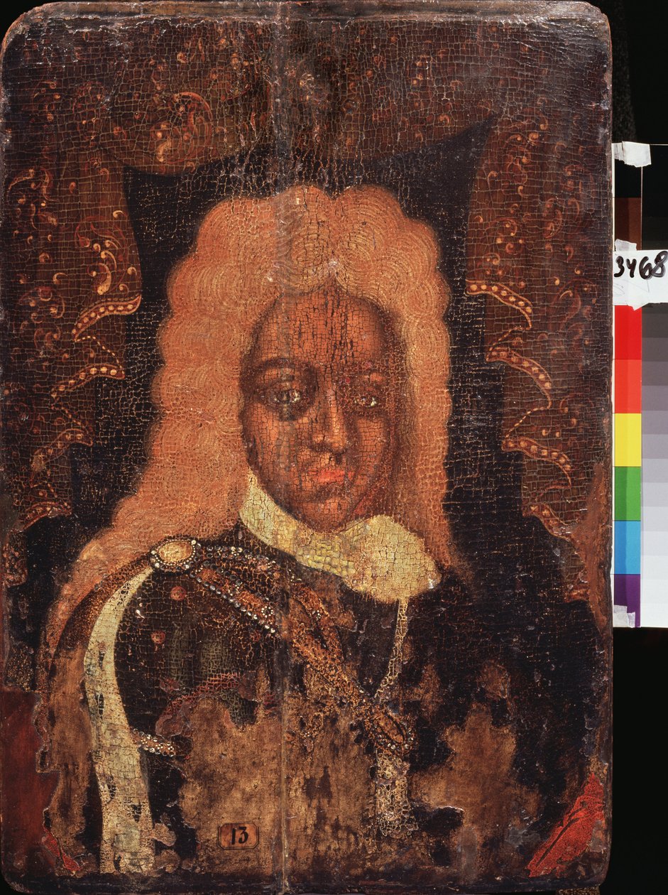 Porträtt (Parsuna) av Tsarevich Alexis Petrovitch (1690-1718). Målning av en rysk mästare, tempera på trä, tidigt 1700-tal. Traditionell rysk konst av School Russian