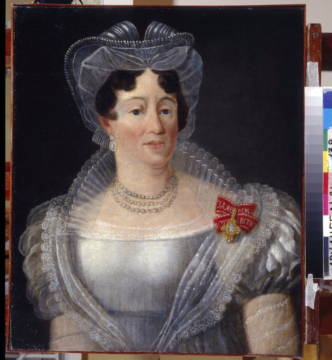 Porträtt av grevinnan Yelizaveta Fyodorovna Musina-Pushkina (Musina Pushkina) (Musin Pushkin) (Musin-Pushkin) (1758-1835). Anonym målning, olja på duk 1801. Rysk konst av School Russian