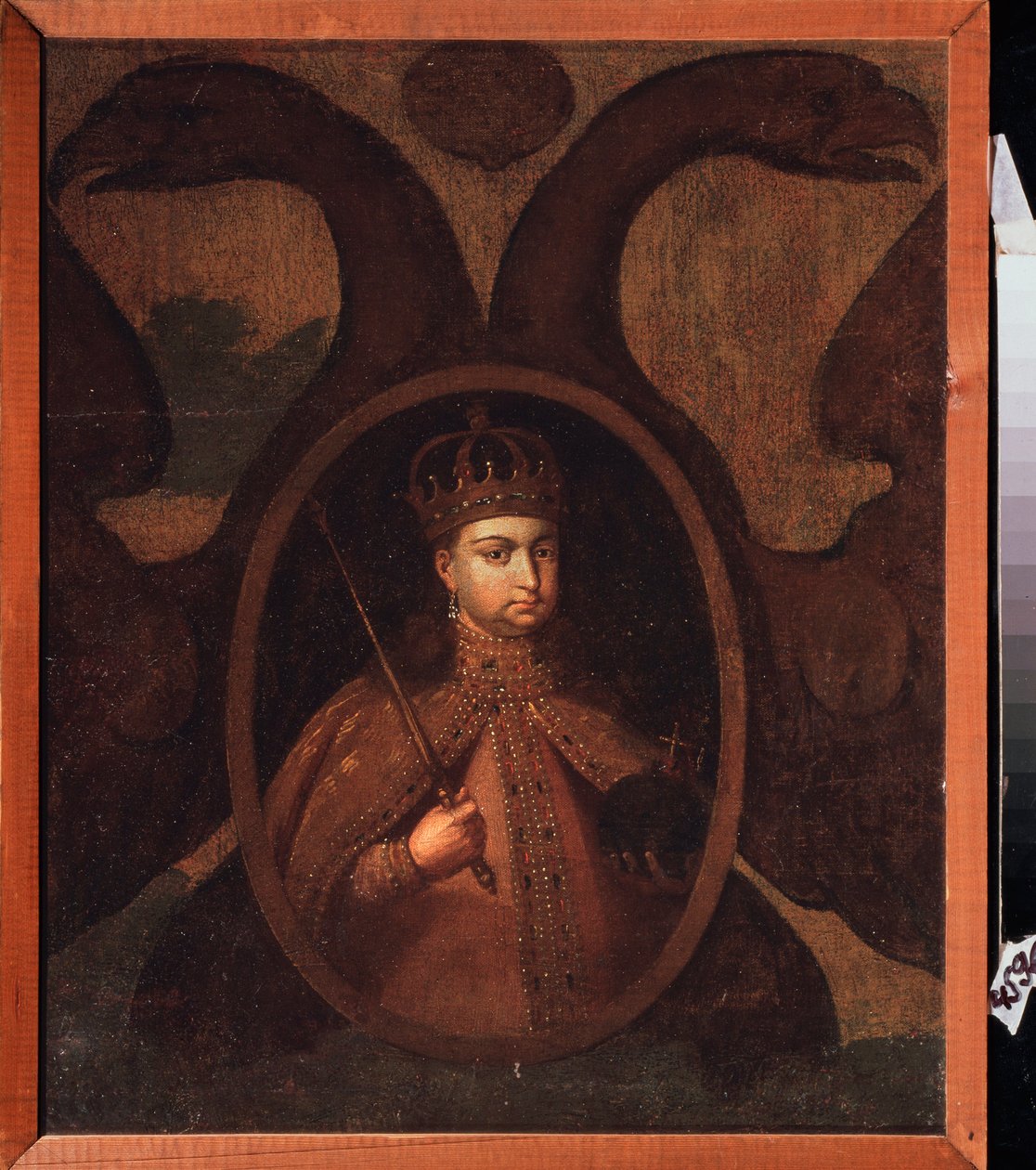 Porträtt av regenten Sophie Alexeievna Romanova (1657-1704). Målning av en rysk mästare, olja på duk, cirka 1680. Gammal traditionell rysk konst av School Russian