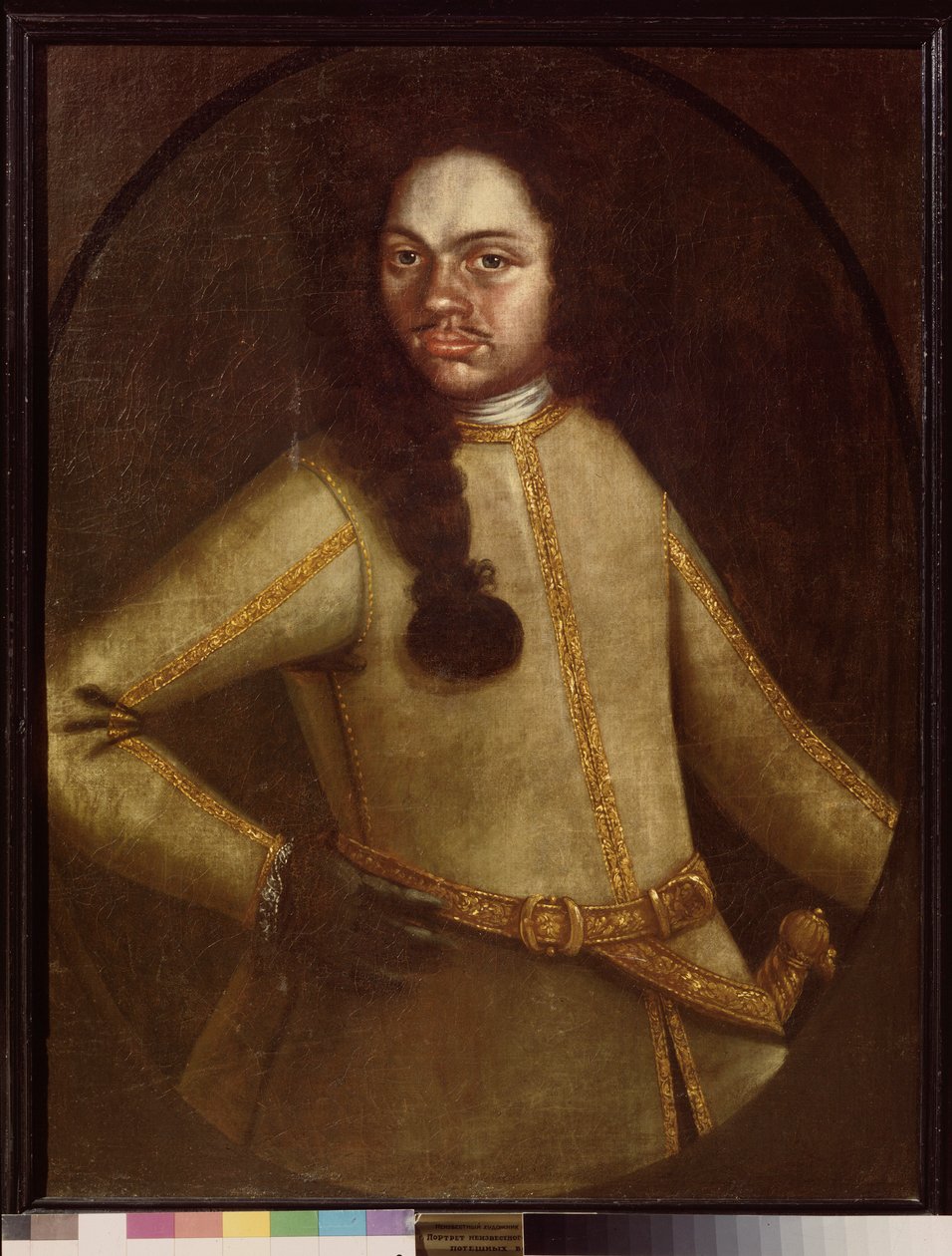 Porträtt av en man i uniform av rekryterna från Pierre I:s regemente (1672-1725). Anonym målning, olja på duk, tidigt 1700-tal. rysk konst. State Museum of Ceramics and Country Estate från 1700-talet. Kuskovo, Moskva. av School Russian