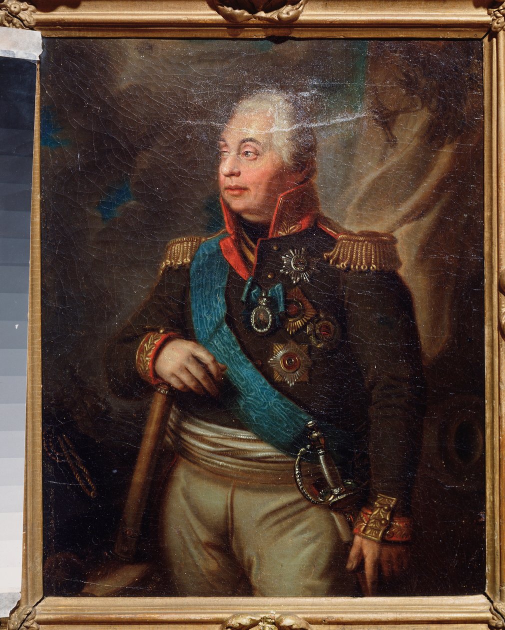 Porträtt av marskalk prins Mikhail Kutuzov (M. Golenishchev-Koutuzov (Golenishchev Kutuzov) (1745-1813). (General-in-Chief för Rysslands arméer, under den ryska kampanjen (1812) av Napoleon Bonaparte (172169-182169). Målning av en rysk mästare, idag av School Russian