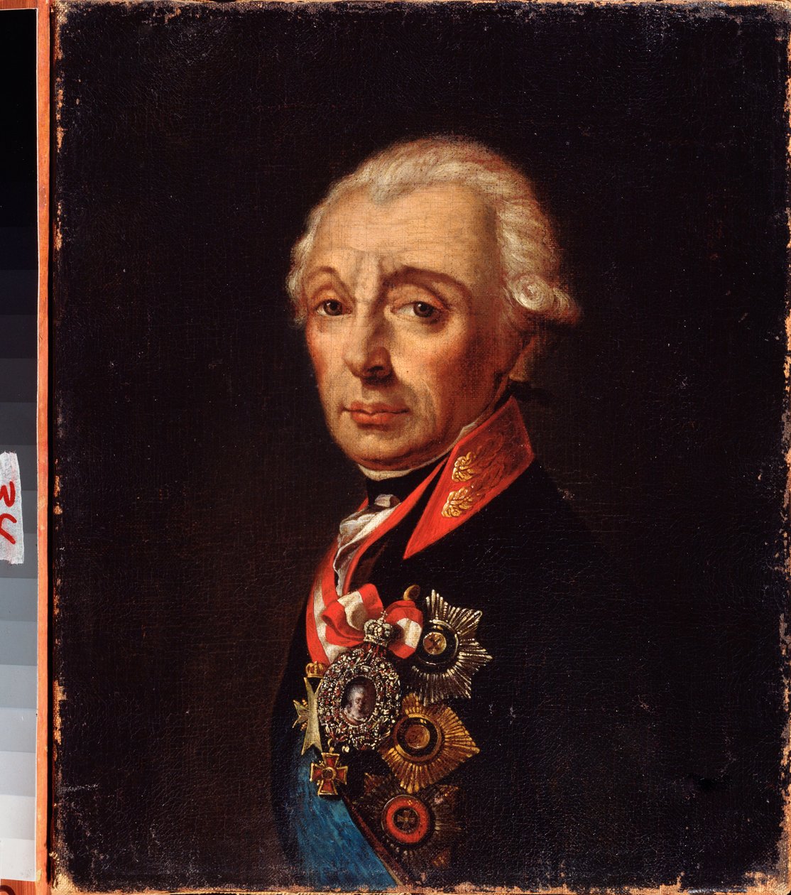 Porträtt av marskalk generalissimo prins Alexander Suvorov (1729-1800). Målning av en rysk mästare, olja på duk, sent 1700-tal. Far Eastern Art Museum, Khabarovsk (Ryssland). av School Russian