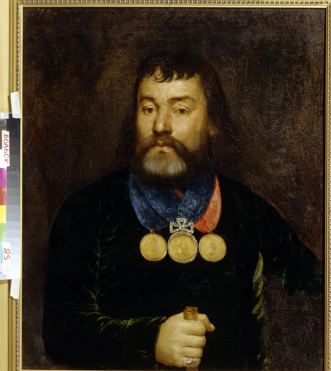 Porträtt av poeten Constantin Zlobin (1777-1813). Stolt klädd i tre guld- och diamantmedaljer runt halsen. Anonym målning, olja på duk, tidigt 1800-tal. rysk konst av School Russian