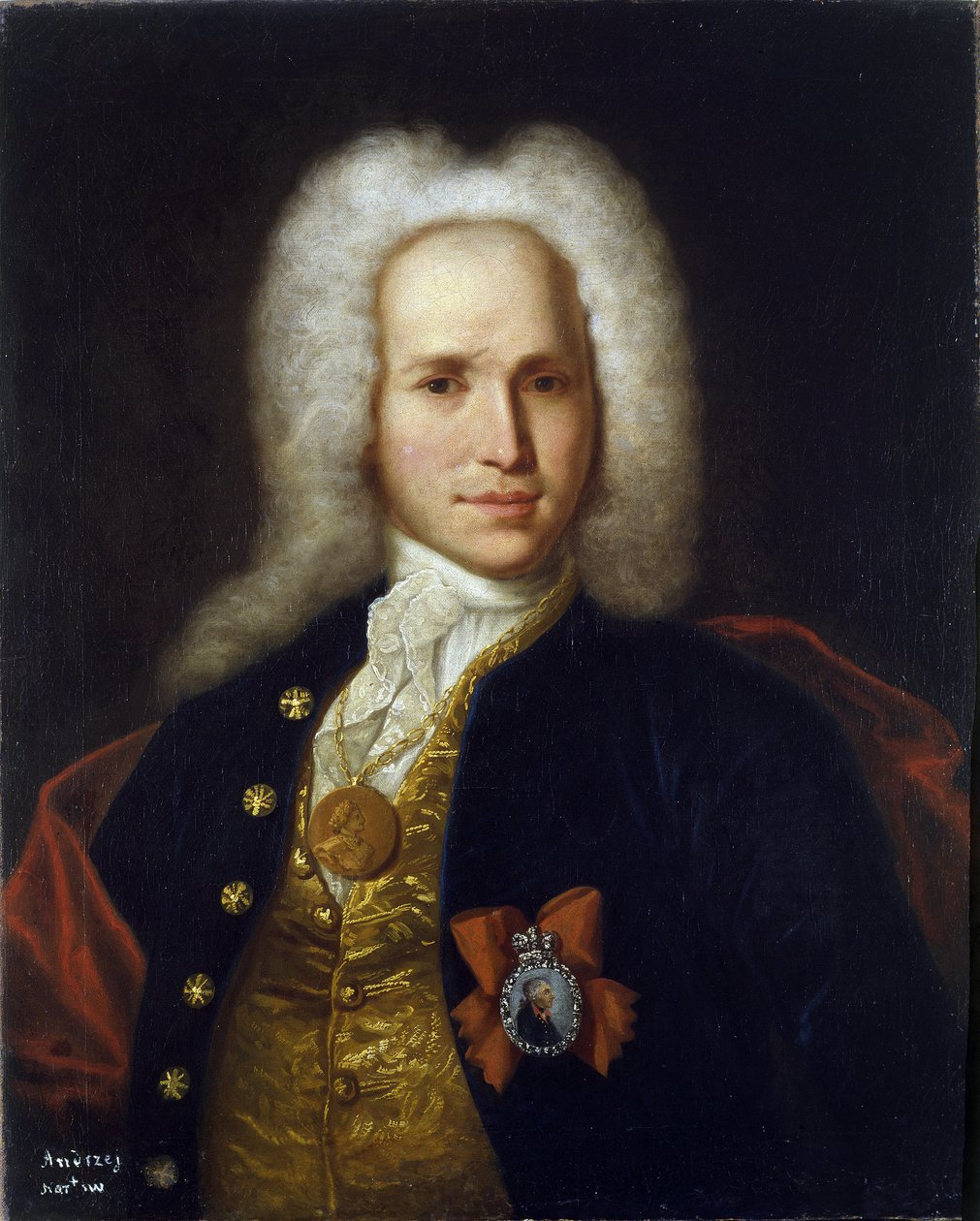 Porträtt av vetenskapsmannen, militäringenjören och uppfinnaren Andrey Nartov (1683-1756). (Porträtt av vetenskapsmannen, militäringenjören och uppfinnaren A. Nartov). Anonym målning, olja på duk, ca 1725. Rysk konst av School Russian