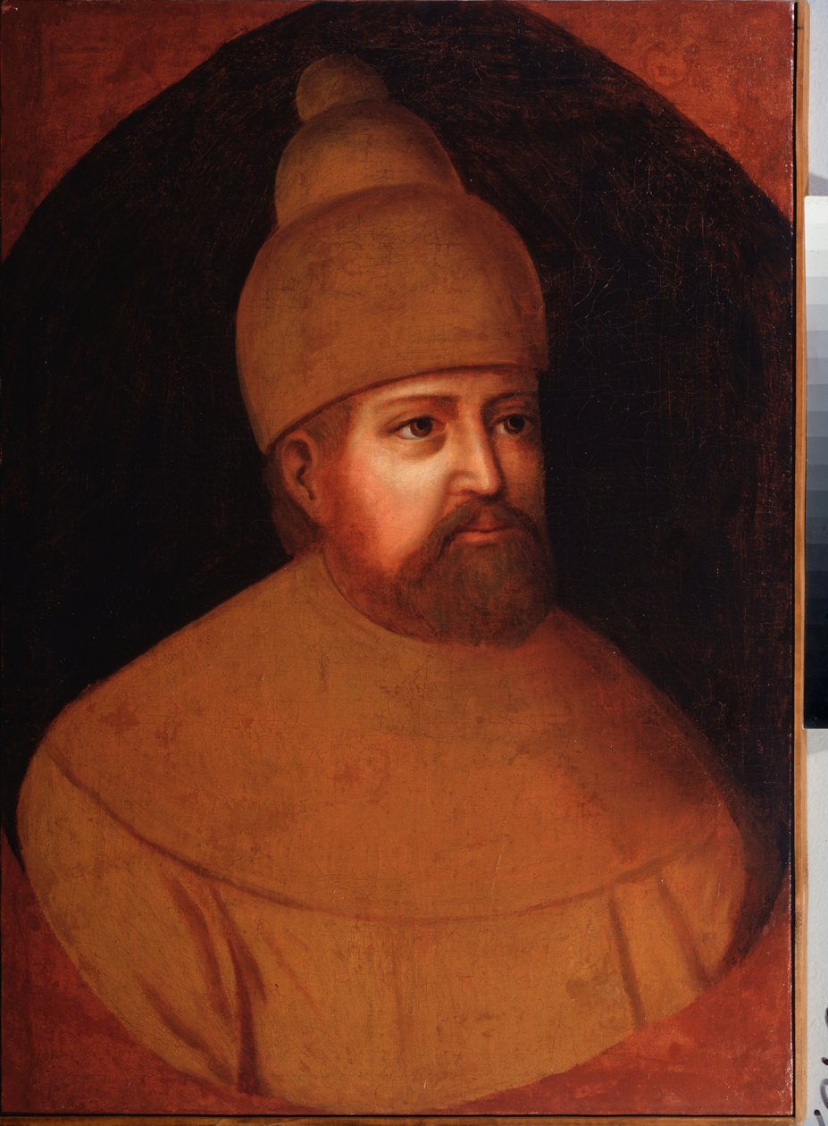 Porträtt av tsar Michael I Fyodorovich Romanov av Ryssland (1596-1645). Målning av en rysk mästare, olja på duk, 1600-talets andra hälft. Traditionell rysk konst. Regionala konstmuseet, Rostov-on-Don (Ryssland). av School Russian