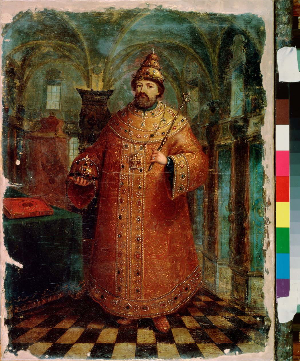 Porträtt av tsar Michael I av Ryssland (1596-1645). Målning av en rysk mästare, olja på duk, sent 1600-tal. Gammal traditionell rysk konst. Ryska statens museum, Sankt Petersburg. av School Russian