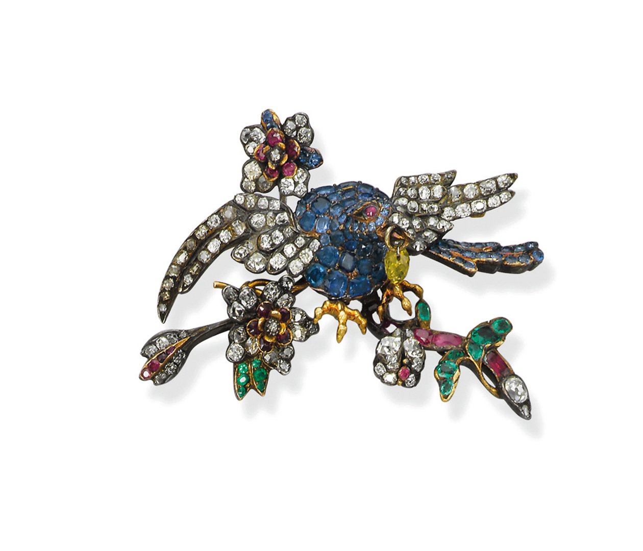 Sällsynt örnbrosch med flera pärlor, ca 1750 (diamanter, smaragder, rubiner, safirer, silver och guld) av School Russian