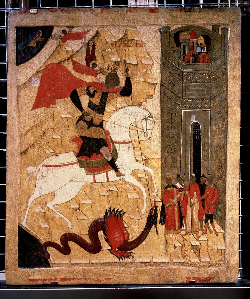 ""Representation av Saint George och draken"" rysk ikon. Målning på trä från 1400-talet. Statens Tretjakovgalleri, Moskva av School Russian