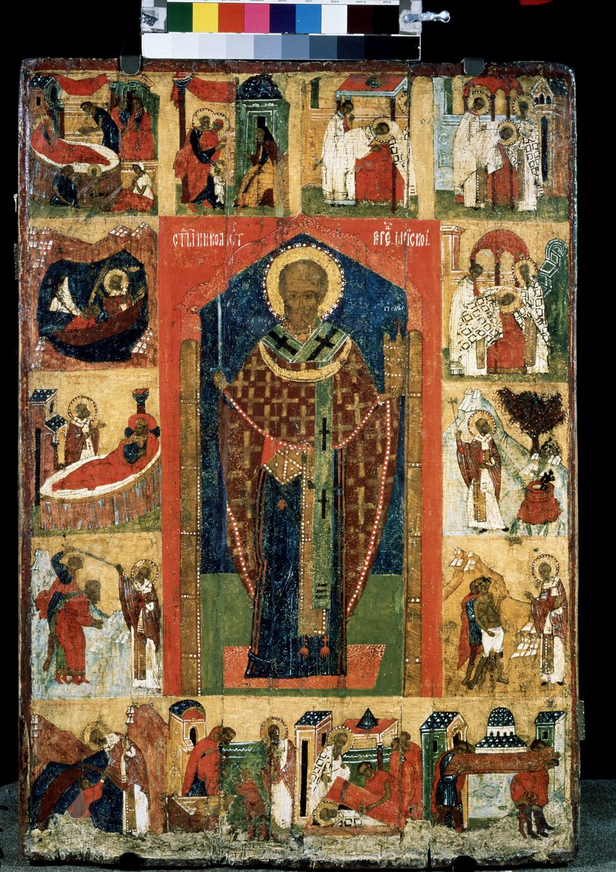 Altartavla över Sankt Nicolas av Myre eller Bari (270-345). Rysk ikon. Målning på trä från slutet av 1400-talet. Statens Tretjakovgalleri, Moskva av School Russian