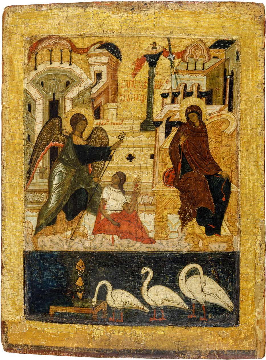Rysk ikon: Bebådelsen. Tempera på panel, mitten av 1500-talet, Museum of History and Art, Suzdal av School Russian