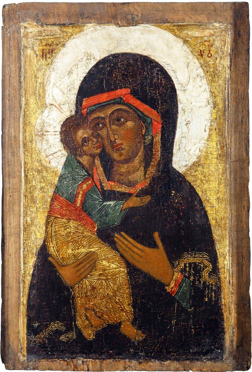 Rysk ikon: Jungfrun av Vladimir. Tempera på panel, första hälften av 1400-talet, Museum of History and Art, Suzdal av School Russian