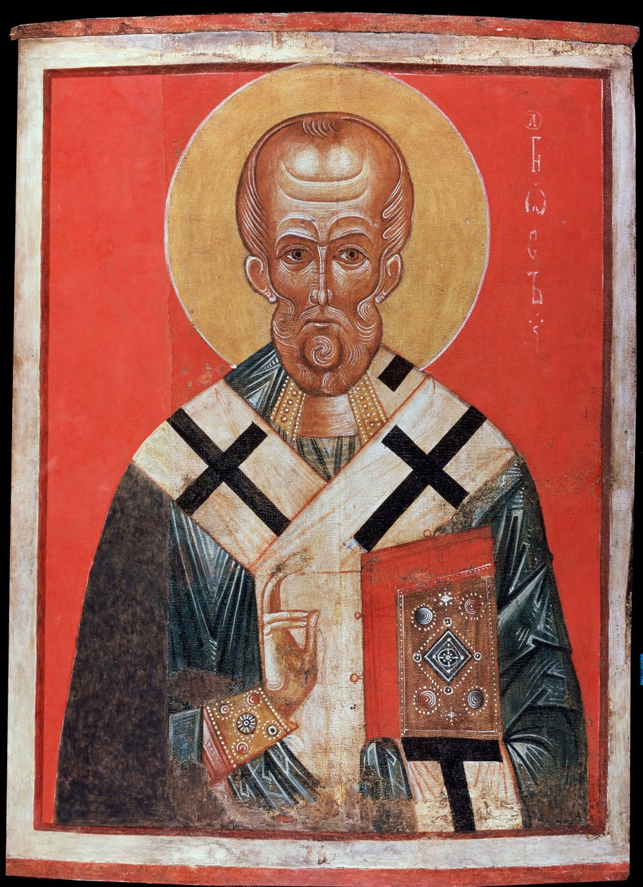 Saint Nicolas (eller Saint Nicolas de Myre eller Saint Nicolas de Bari, 270-345) (Saint Nicholas). Rysk ikon, tempera på trä, sent 1200-tal, tidigt 1300-tal, konst från Novgorod (Ryssland). State Hermitage, Sankt Petersburg. av School Russian
