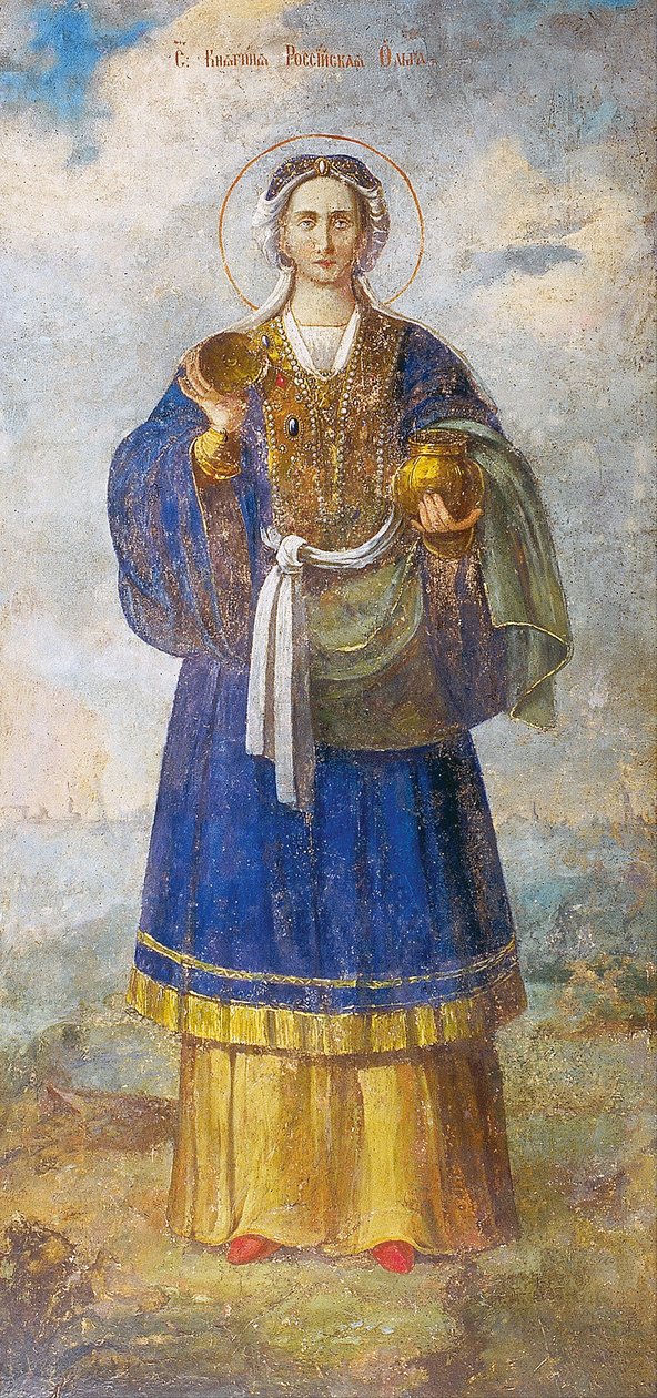 Sankta Olga, prinsessa av Kiev, ca 1700 (fresk) av School Russian
