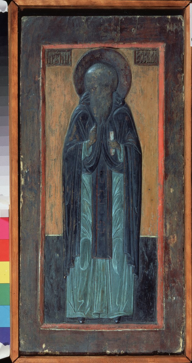 Den helige Zosimus av Solovki (död 1478). Rysk ikon, polykrom snidat trä, mitten av 1500-talet. Gammal traditionell rysk konst från norr. Regional Museum of Fine and Applied Art, Smolensk (Ryssland). av School Russian