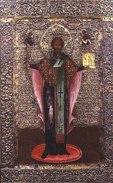 Sankt Nikolaus av Mozhaisk, ikon, ca 1700 (tempera på panel med mässingsoklad) av School Russian