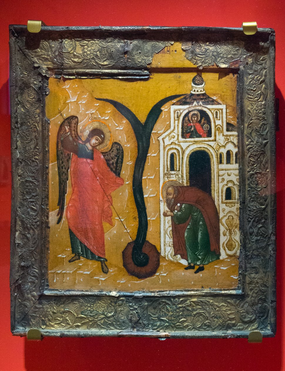 "Ärkeängeln Mikaels mirakel i Chonae" 1600-tal (tempera på trä) av School Russian
