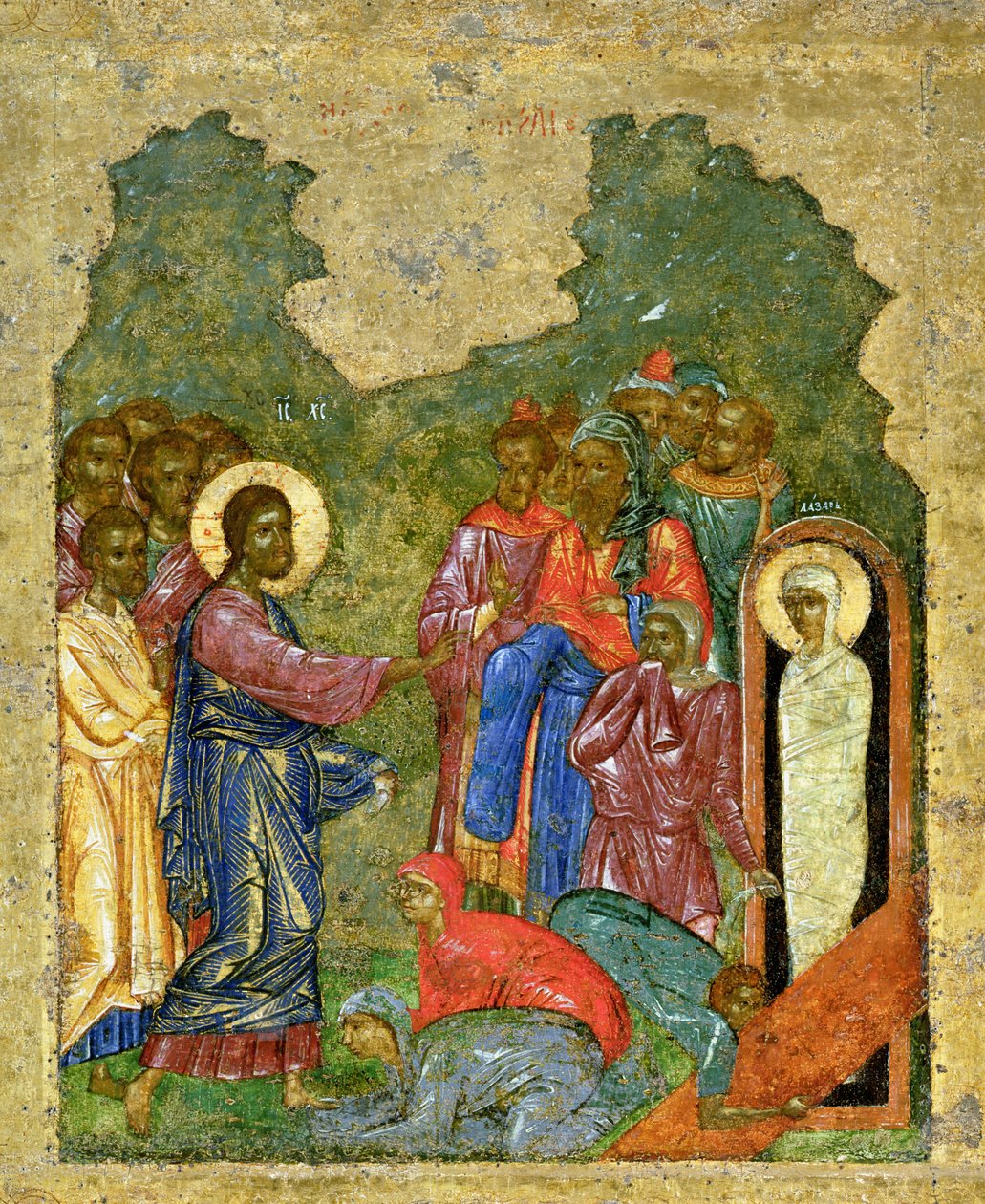 The Raising of Lazarus, Novgorod School av School Russian