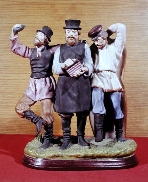 Tre berusade Moujiks, tillverkade av Gardnerfabriken, Moskva, ca 1860-70 (porslin) av School Russian