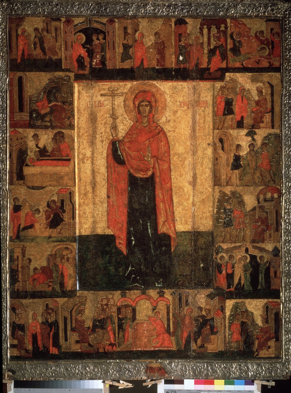 ""Livet och avsnitten av Saint Paraskeva Pyatnitsa"" rysk ikon. Målning på trä från 1400-talet. Statens historiska museum, Moskva av School Russian