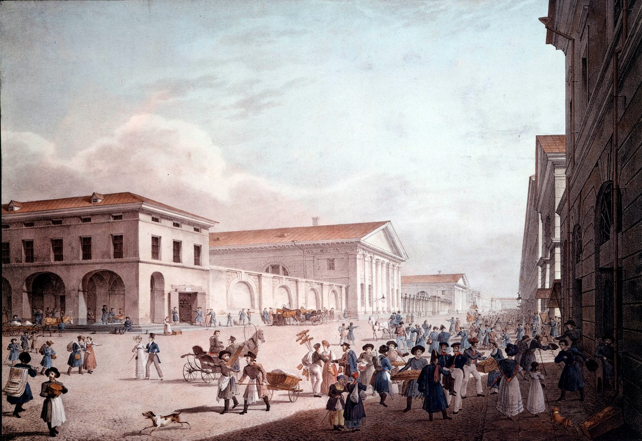 Vy över Sankt Petersburg, Sodovaia Street 1820. Anonym målning av School Russian