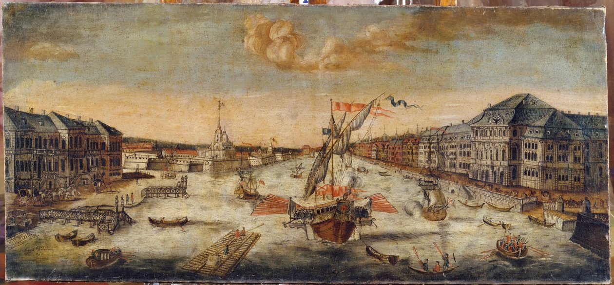 Utsikt över Nevas strand (Sankt Petersburg). Anonym målning, olja på duk av School Russian