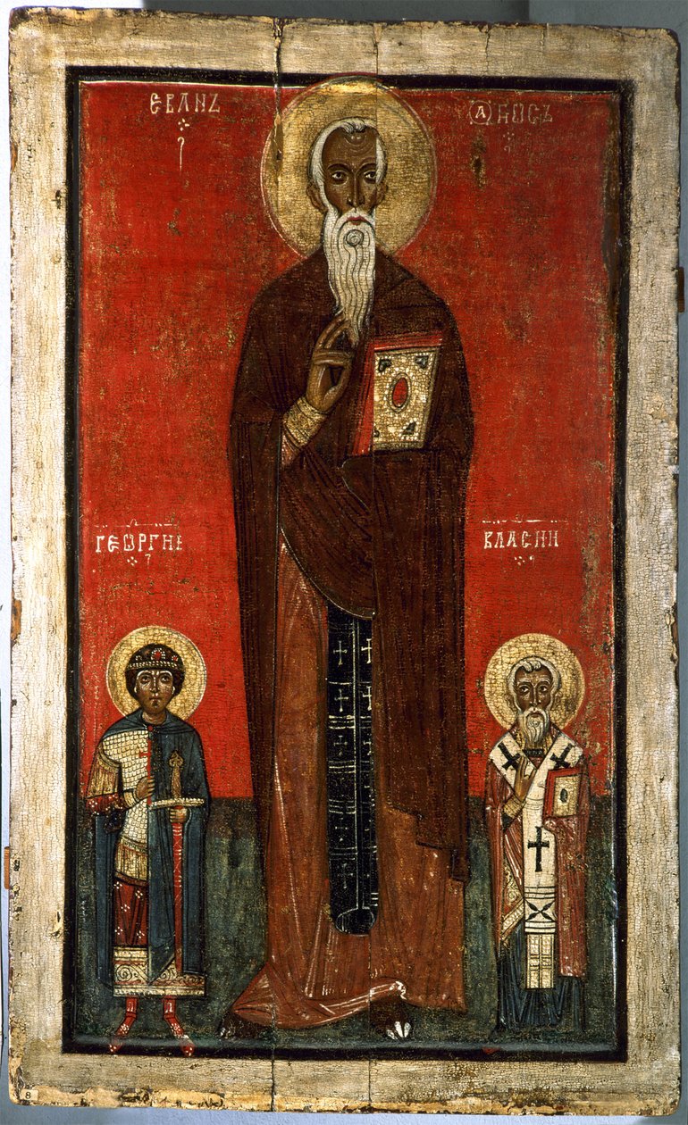 Saint John Climacus med Saint George och Saint Blaise rysk ikon 1200-talets statliga ryska museum Saint Petersburg av School Russian