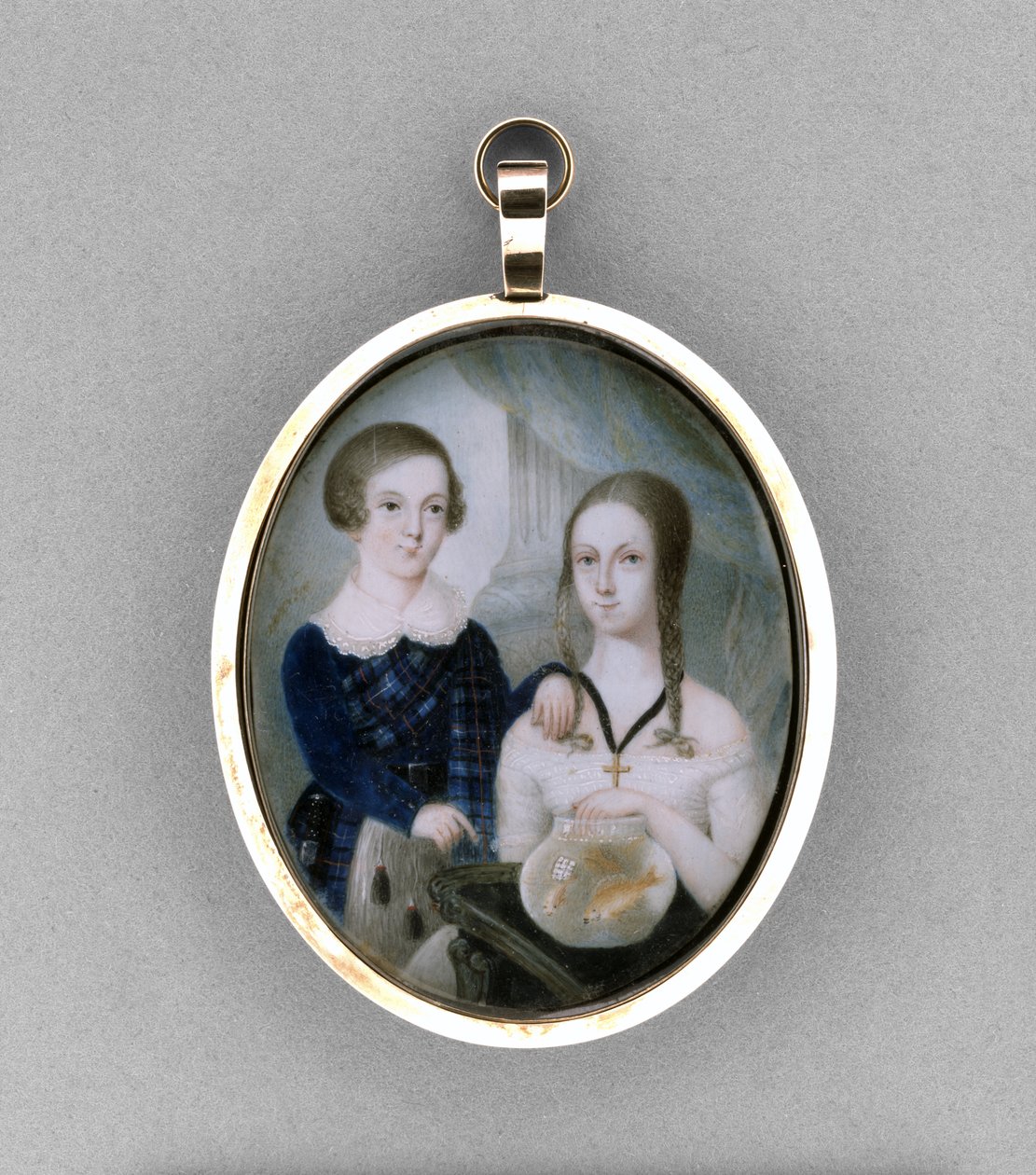 Porträtt av en bror och syster, ca 1840 (akvarell på elfenben av Scottish School