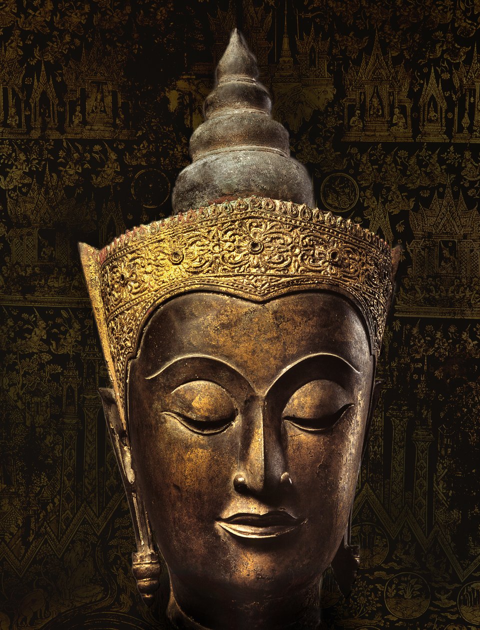 Ayutthaya stil huvud av en krönt Buddha bild (brons) av School Siamese