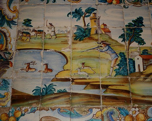 Azulejos-plattor som visar en jägare som skjuter rådjur (keramik) av School Spanish